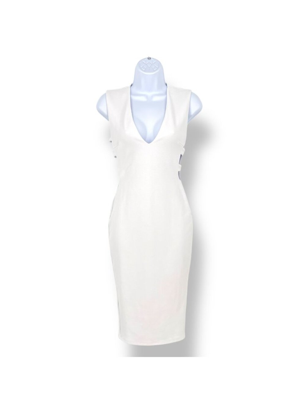 Nookie Turlington White V-Neck Cutout Bodycon Midi Dress Size Size 8 AU 4 US